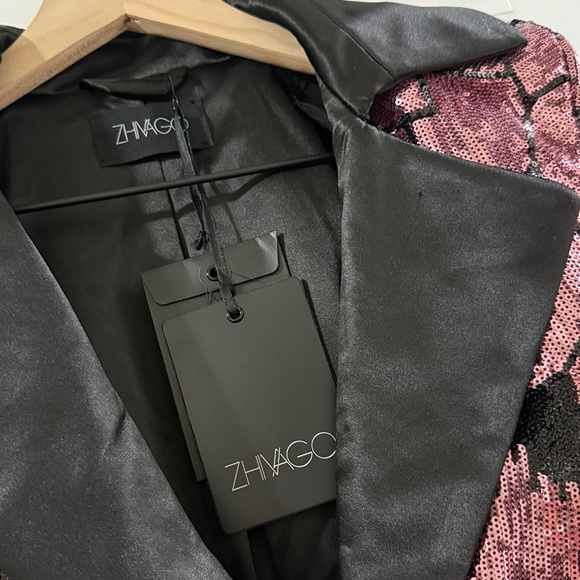 NEW Zhivago Mallwolf Blazer Jacket in Blush Pink Silver Black Sequins 6 Medium - Picture 7 of 9